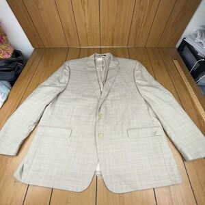 Lauren Ralph Lauren Mens 50R Sport Coat Blazer Jacket Tan Plaid Polyester Blend